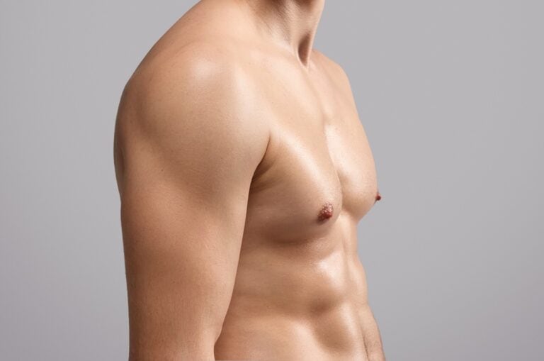 man's enlarged chest side view